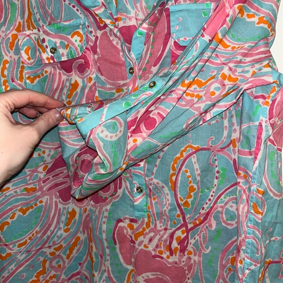 Lilly Pulitzer Captiva Tunic Shirt Dress 100% Cotton “Jellies Be Jammin’” - Picture 3 of 6
